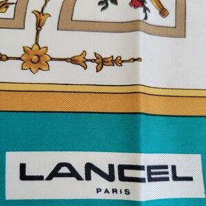 Brand New,Lancel Paris Teal and Gold Scarf 34X33 Inches.never Ben Used,hand Role